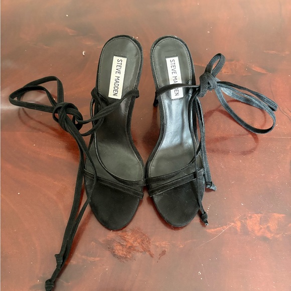 Steve Madden Shoes - Steve Madden SuedeBlack Strappy Stiletto Sandals 8.5